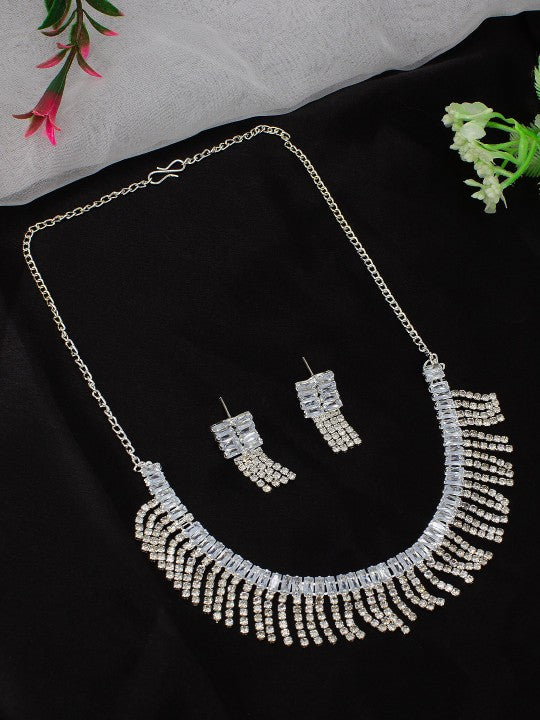 Silver-Plated CZ Studded Jewellery Set