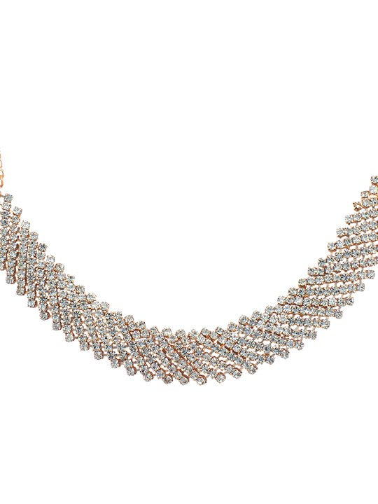 Rose Gold-Plated Cubic Zirconia-Studded Jewellery Set