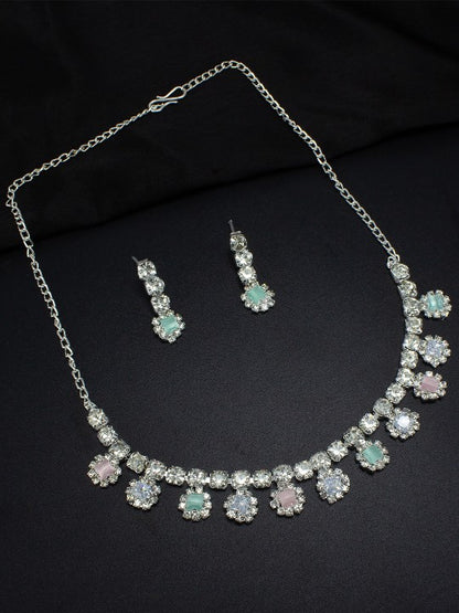 Silver Plated Cubic Zirconia Studded Jewellery Set