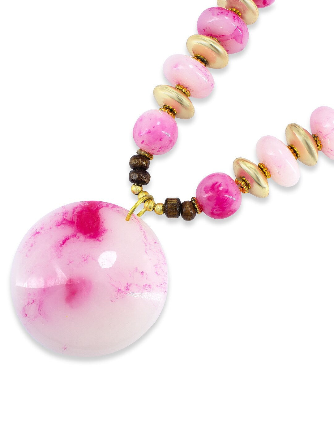 Gold Plated Pink Beaded Tibetan Style Necklace