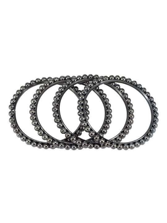 Set of 4 Silver Oxidised Gun Metal Color Beaded Bangles