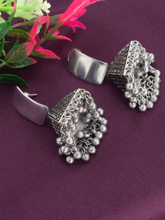 Silver-Plated Oxidised Dome Shapped Jhumkas