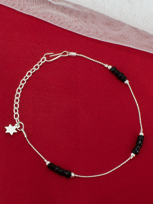 Silver-Plated Artificial Beads Beaded Anklet