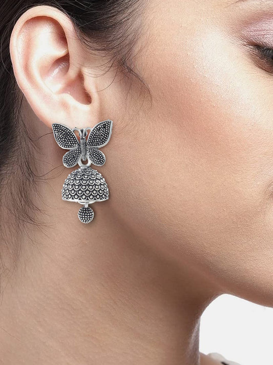 Silver Plated Butterfly Shaped Oxidised Jhumkas