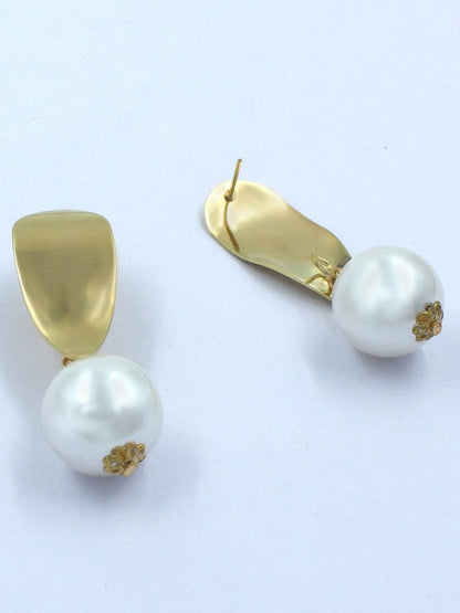 Gold Plated Faux Pearl Drop Earrings