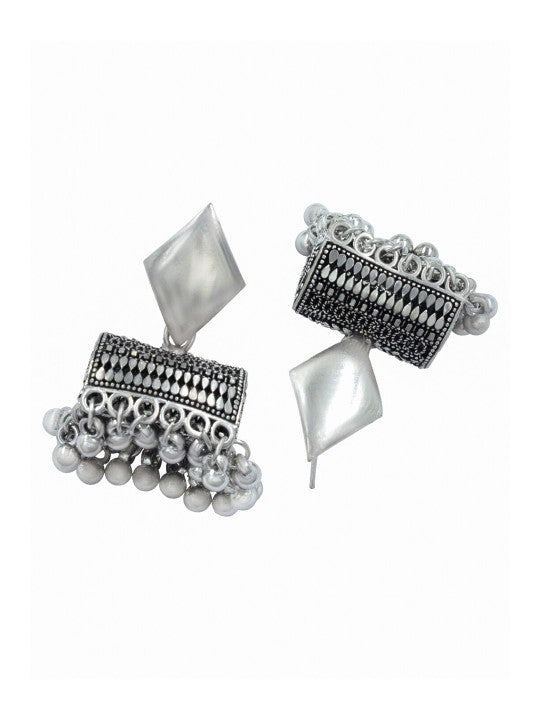 Silver Plated Classic Shaped Oxidised Jhumkas