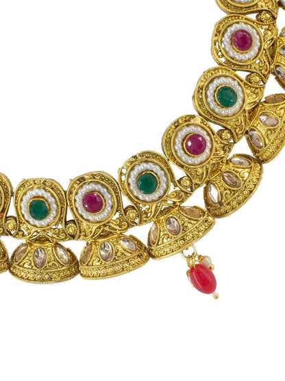 Gold-Plated Jhumki Design Stone-Studded Jewellery Set