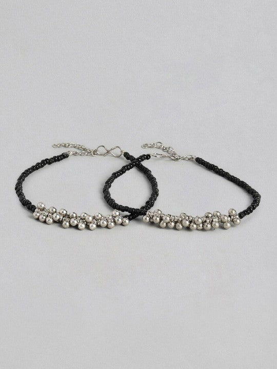 Pair of Black Beaded Anklet For Women