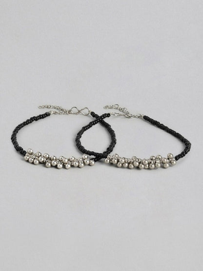 Pair of Black Beaded Anklet For Women