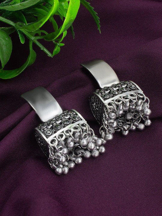 Silver-Plated Oxidised Dome Shapped Jhumkas