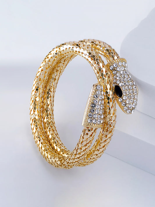 Serpenti Gold Plated & Black Rhinestone Wraparound Bracelet For Women