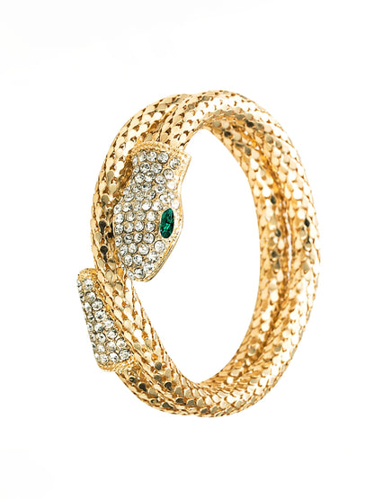 Serpent Gold Plated & Green Rhinestone Wraparound Bracelet For Women