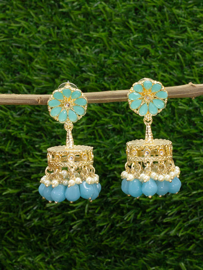 Blue Classic Gold Plated Jhumkas Earrings