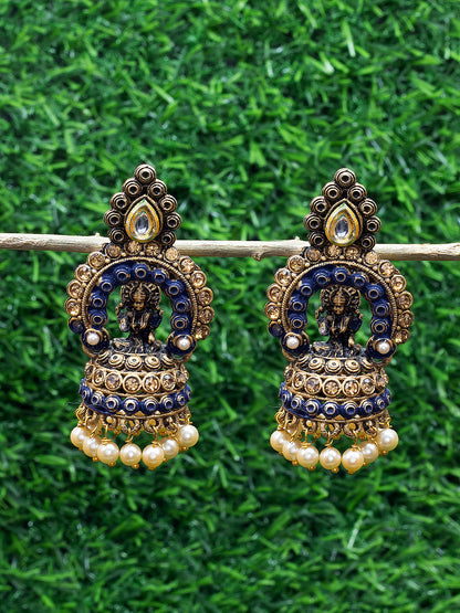 Gold Plated Blue Classic Jhumka Earrings