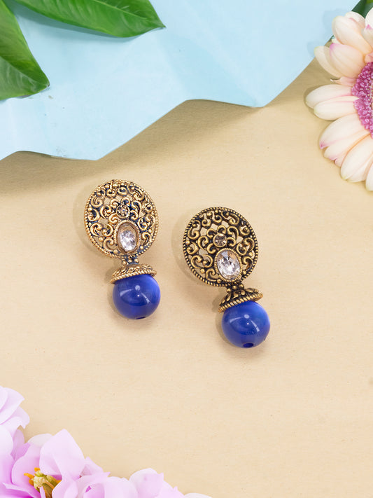 Gold Plated Blue Drop Earrings