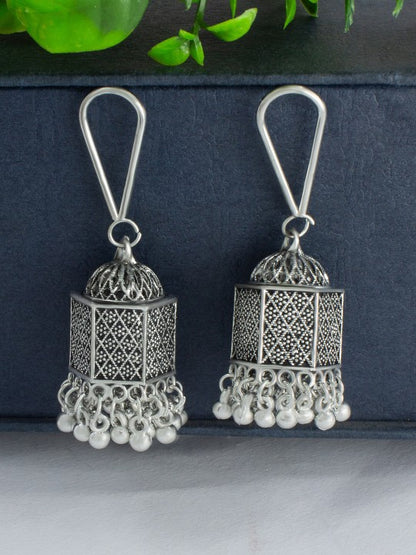 Silver Plated Oxidised Dome Shaped Jhumkas