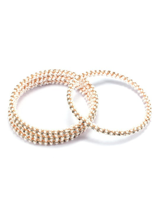 Set of 4 Rose Gold Plated White Beaded Bangles