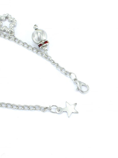 Silver-Plated Stones-Studded  Beaded Anklet For Women