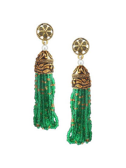 Brass-Plated Green Beaded Necklace & Earrings Set