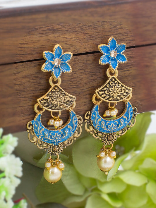 Gold-Plated Blue Classic Drop Earrings