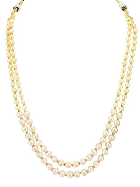 Gold Plated Artificial Beads Double Layered Necklace and Earrings