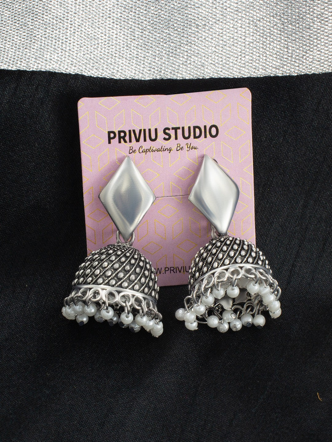 Silver Plated Oxidised Dome Shaped Jhumkas