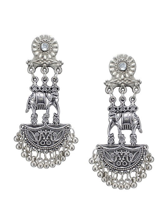 Silver Oxidised Elephant Shaped Temple Jewellery Set