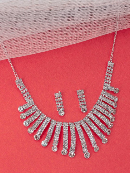 Silver-Plated CZ Studded Jewellery Set