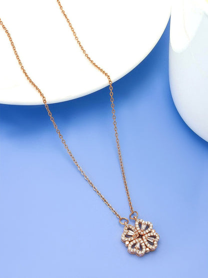 Rose Gold AD Magnetic Heart Trendy Necklace