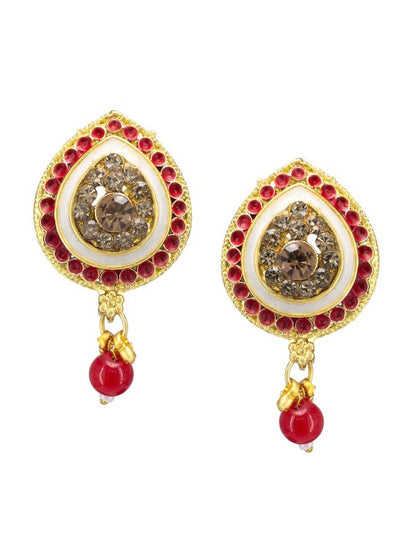 Gold Plated Red & Green Artificial Stones Jewellery Set