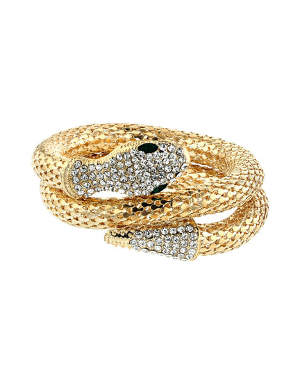 Serpenti Gold Plated & Black Rhinestone Wraparound Bracelet For Women