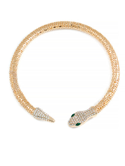 Serpent Gold Plated & Green Rhinestone Hasli Choker Necklace