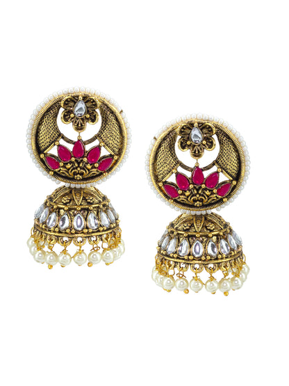 Gold-Toned Dome Shaped Kundan Studded Jhumkas