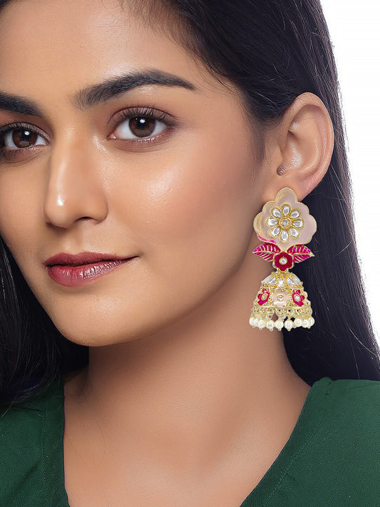 Pink Classic Gold Plated Jhumkas Earrings