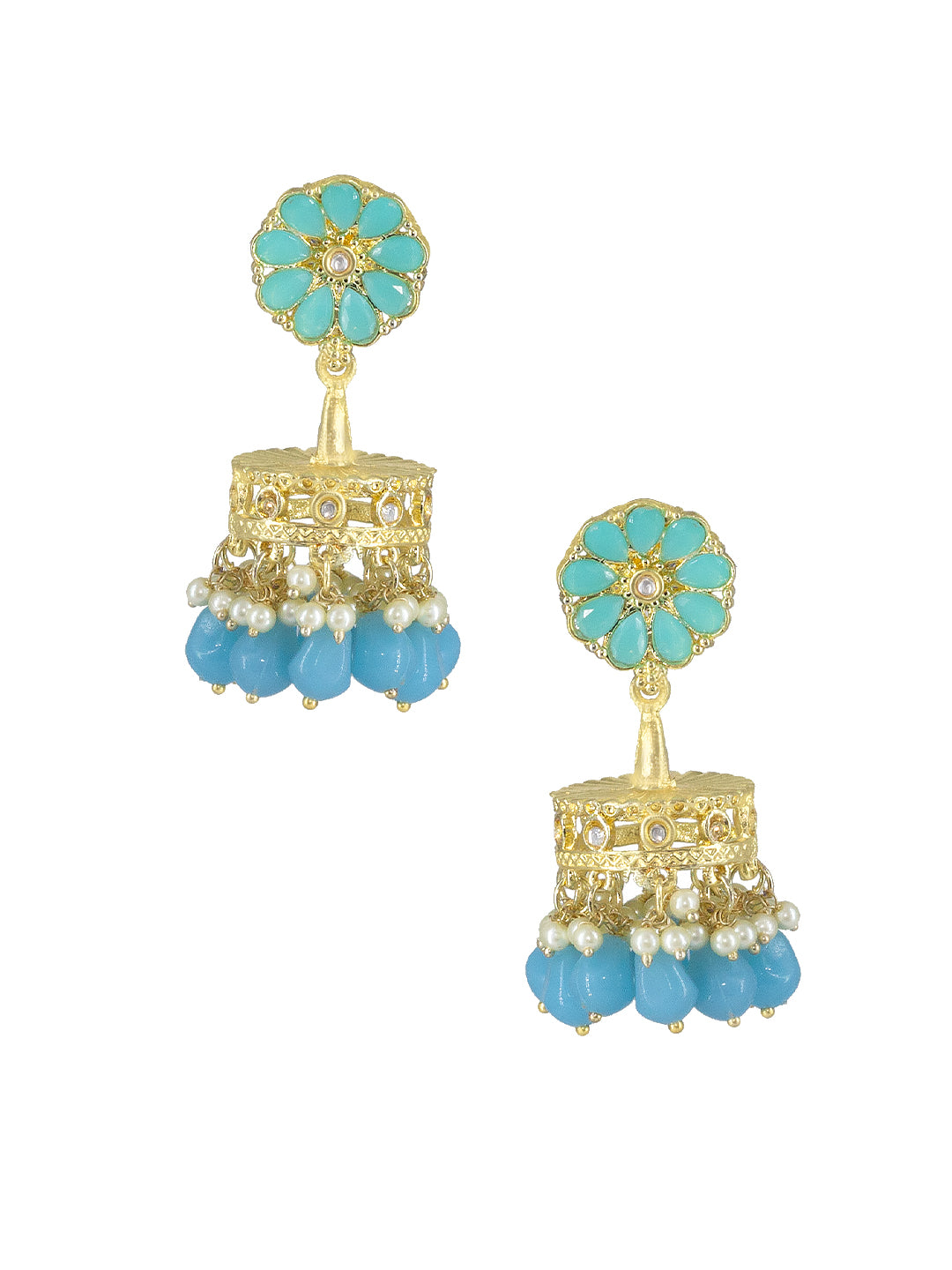 Blue Classic Gold Plated Jhumkas Earrings