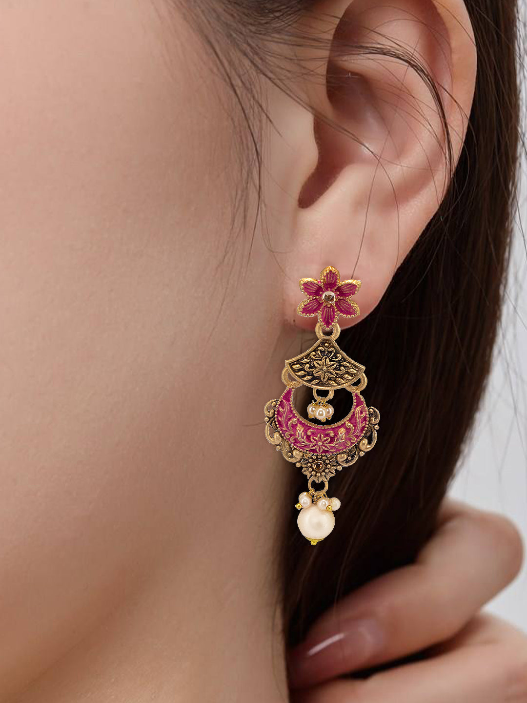 Gold-Plated Pink Classic Drop Earrings