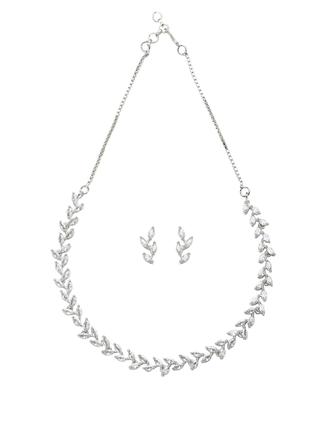 Silver-Plated Leaf American Diamond-Studded Jewellery Set