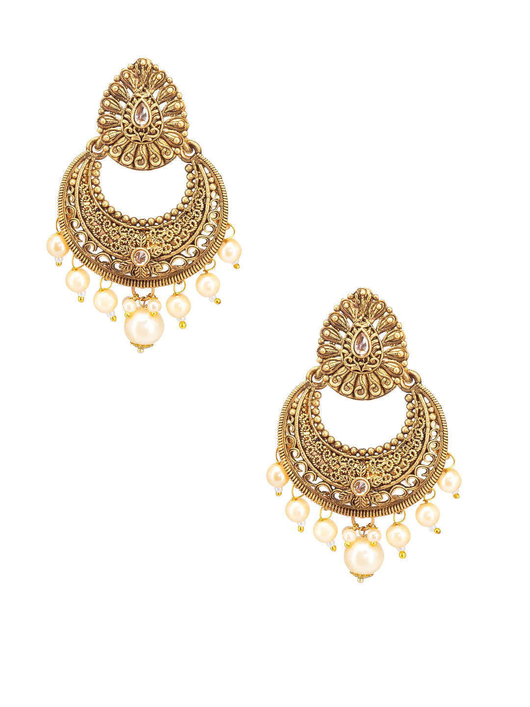 Gold-Plated Crescent Shaped Beaded Chandbalis