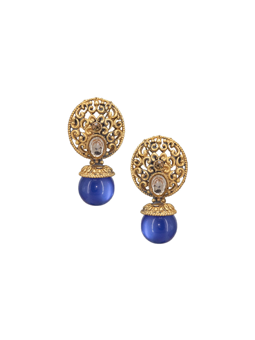 Gold Plated Blue Drop Earrings