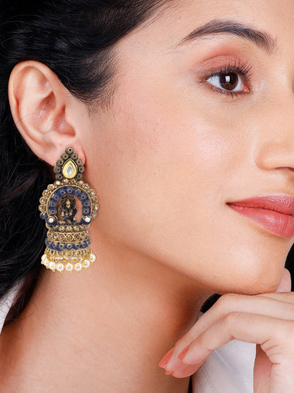 Gold Plated Blue Classic Jhumka Earrings