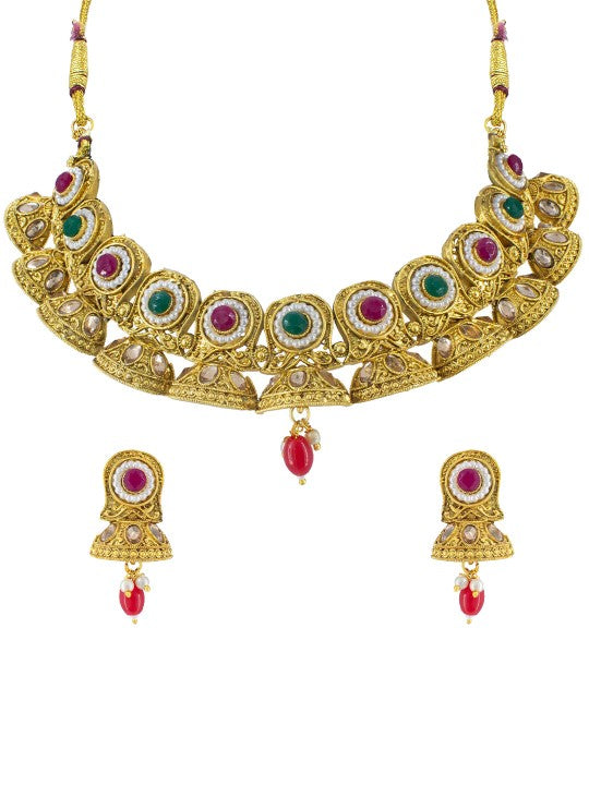 Gold-Plated Jhumki Design Stone-Studded Jewellery Set