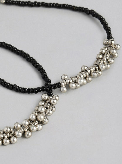 Pair of Black Beaded Anklet For Women