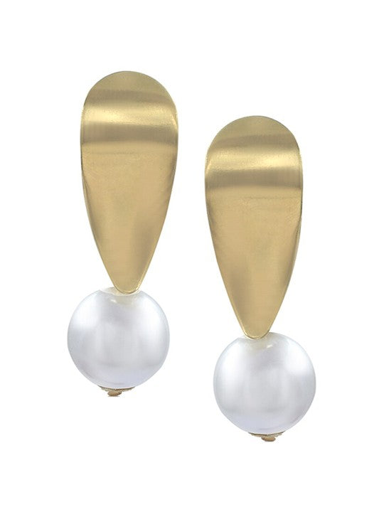 Gold Plated Faux Pearl Drop Earrings