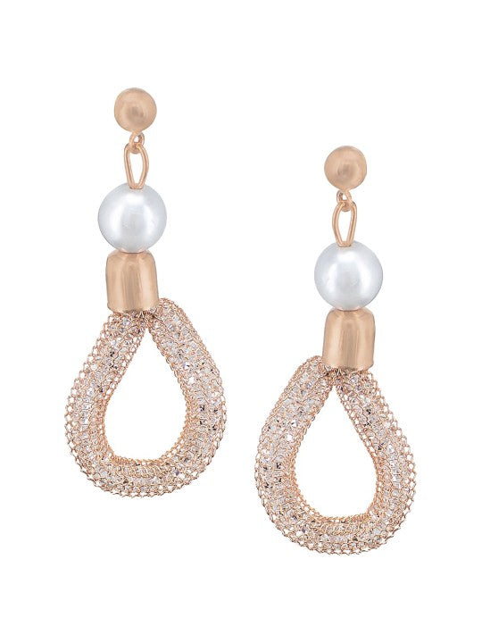 Rose Gold-Plated CZ Studded & Pearl Baeded Jewellery Set