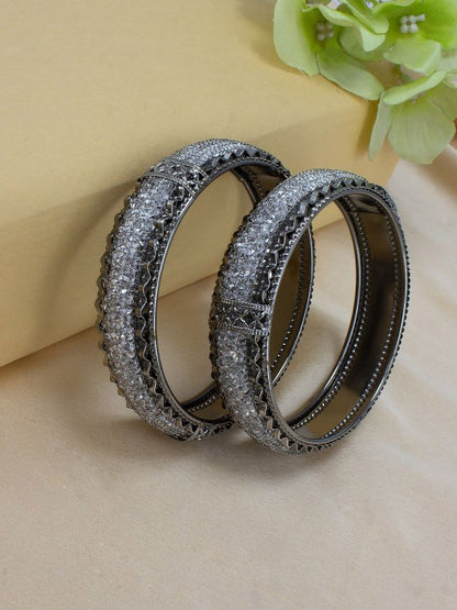 Set of 2 Gun Metal Crystal Beaded Bangle Set