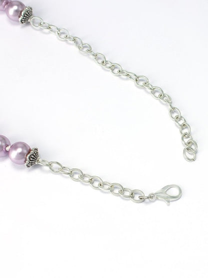 Silver Plated Artificial Beads Stainless Steel Necklace