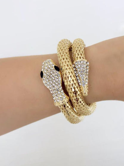 Serpenti Gold Plated & Black Rhinestone Wraparound Bracelet For Women