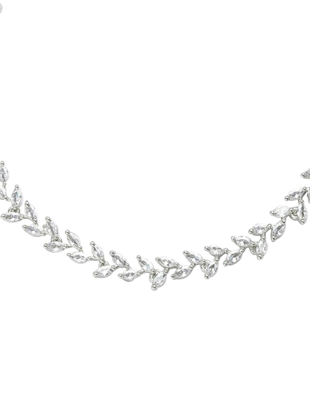 Silver-Plated Leaf American Diamond-Studded Jewellery Set