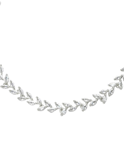 Silver-Plated Leaf American Diamond-Studded Jewellery Set