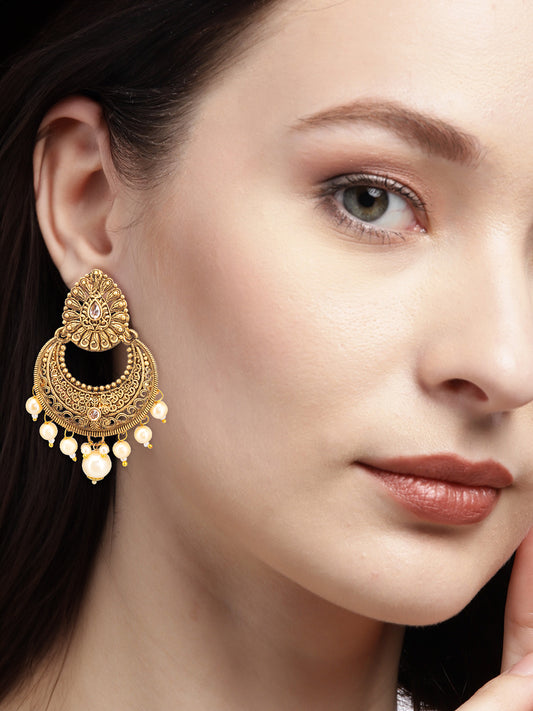 Gold-Plated Crescent Shaped Beaded Chandbalis